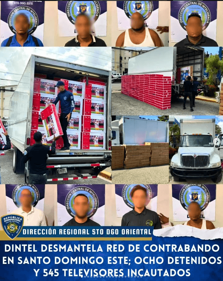 Dintel de la Policía Nacional y DGA incautan 545 televisores en operativo contra el comercio ilícito de mercancías.